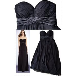BILL LEVKOFF Strapless Sweetheart Chiffon Empire Waist Full Gown Dress Black 14